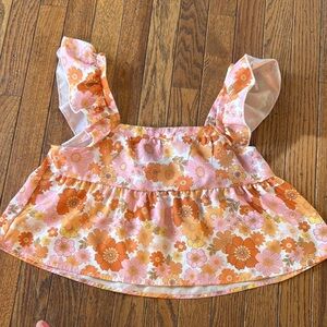 SHEIN Orange and Pink Ruffled Blouse